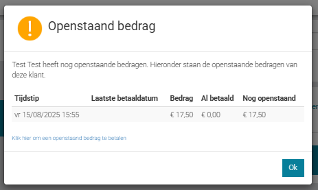 attentie openstaand bedrag