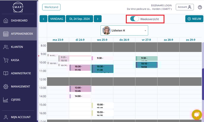 weekoverzicht instellen